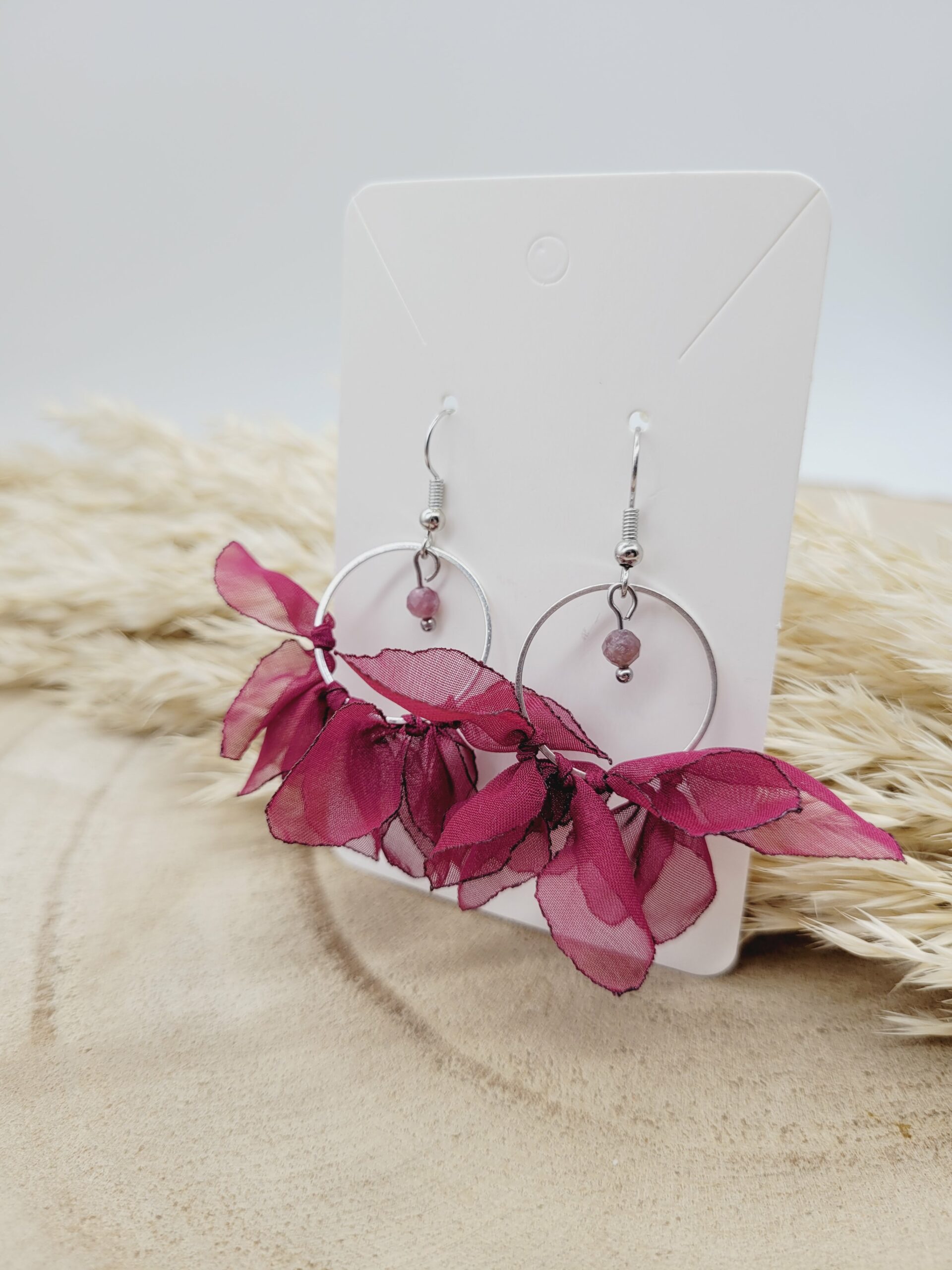 Boucle d'oreille tissus fuchsia